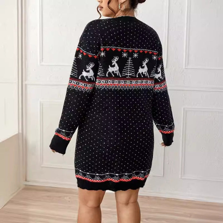 Women's Festive Christmas Sweater Dress Fair Isle Reindeer Holiday