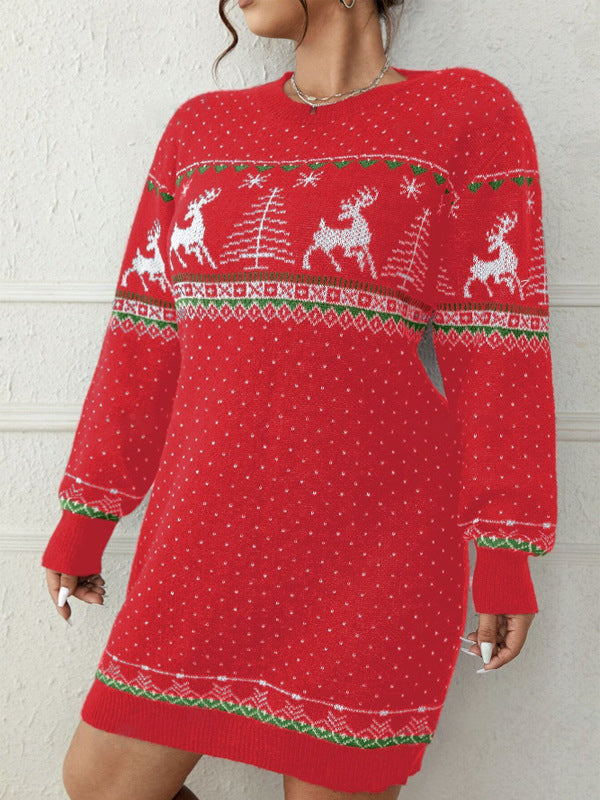 Women's Festive Christmas Sweater Dress Fair Isle Reindeer Holiday