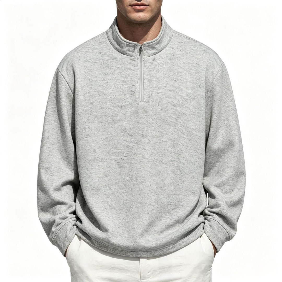 Men's Half-Zip Sweatshirt Stand Collar Mélange Textured Drop-Shoulder Relaxed