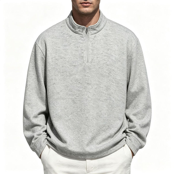 Men's Half-Zip Sweatshirt Stand Collar Mélange Textured Drop-Shoulder Relaxed