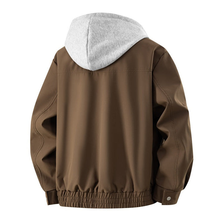 Men's Layered Bomber Jacket Hooded Inner Two-Way Zip Ribbed Casual Winter
