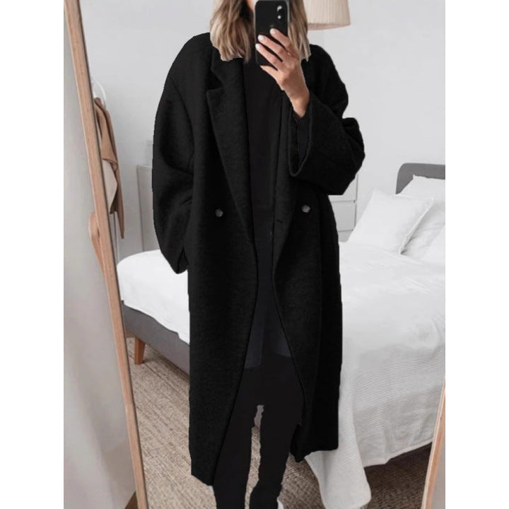 Women's Oversized Double-Breasted Wool-Blend Coat Notch Lapel Longline Winter
