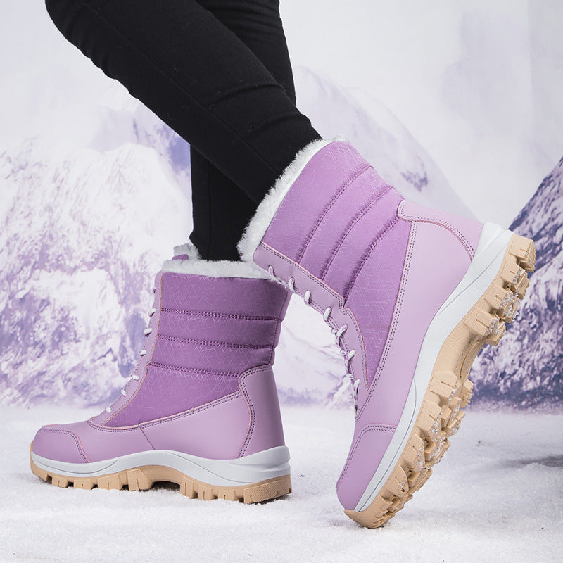 Women's Snow Boots Plush-Lined Lace-Up Non-Slip Profile-Sole Warm