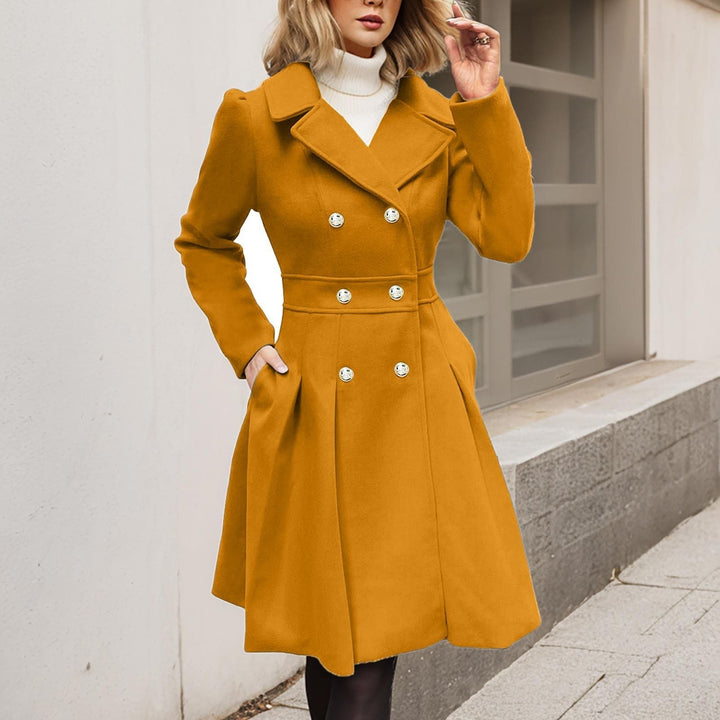 Women's Double-Breasted Fit-and-Flare Wool Coat Notch Lapel Winter Overcoat