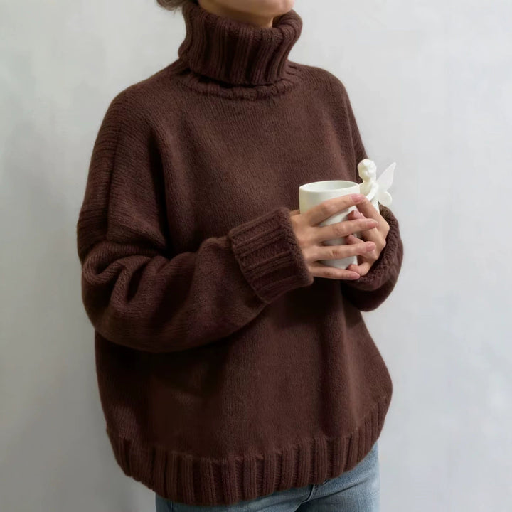 Women's Oversized Turtleneck Sweater Chunky Knit Ribbed-Cuff Drop-Shoulder