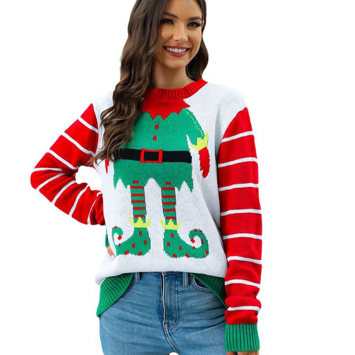 Women's Tacky Christmas Sweater Elf Graphic Festive Holiday Red