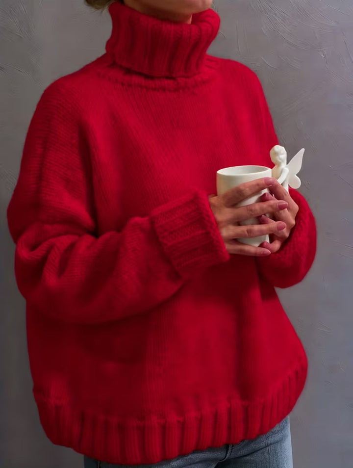 Women's Oversized Turtleneck Sweater Chunky Knit Ribbed-Cuff Drop-Shoulder
