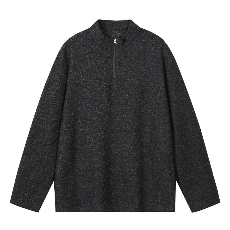 Men's Half-Zip Sweatshirt Stand Collar Mélange Textured Drop-Shoulder Relaxed