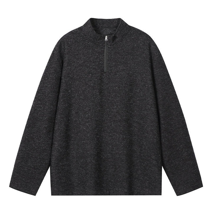 Men's Half-Zip Sweatshirt Stand Collar Mélange Textured Drop-Shoulder Relaxed