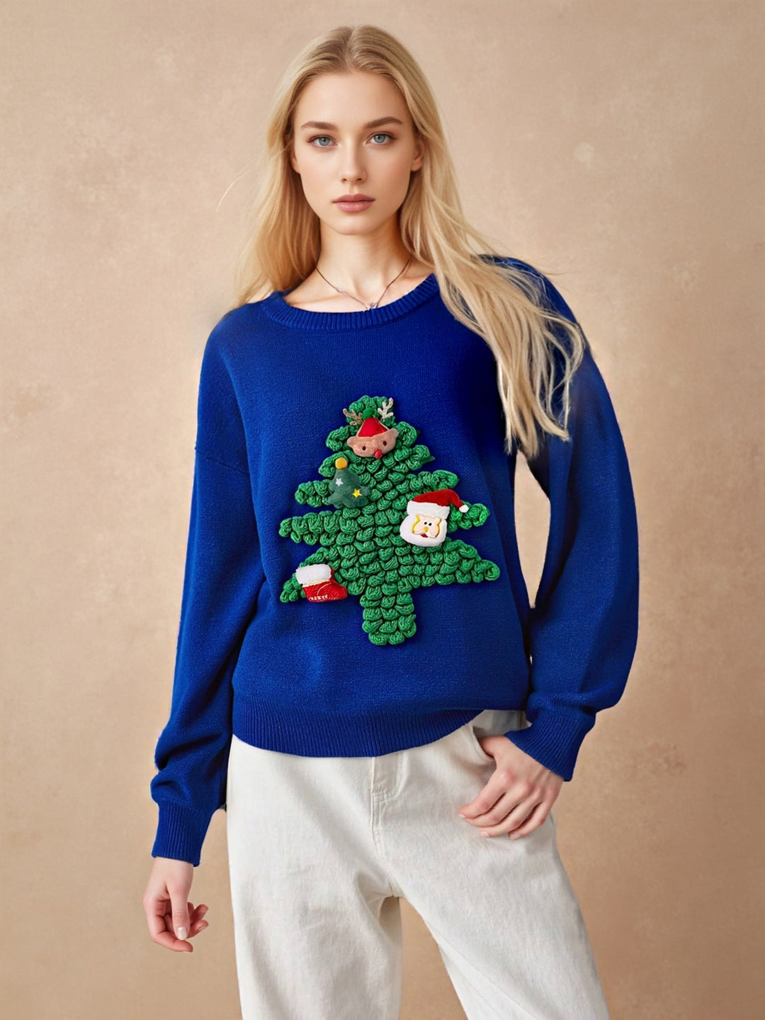 Women's Tacky Christmas Sweater 3D Tree Novelty Festive Crewneck Holiday