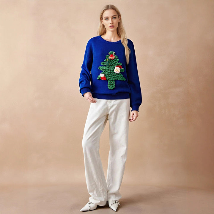 Women's Tacky Christmas Sweater 3D Tree Novelty Festive Crewneck Holiday