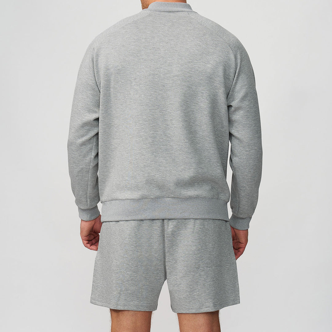 Men's Sporty Quarter-Zip Pullover Sweatshirt Stand Collar Panel Athletic