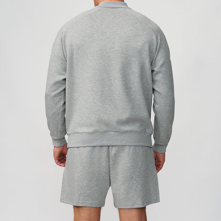 Men's Sporty Quarter-Zip Pullover Sweatshirt Stand Collar Panel Athletic