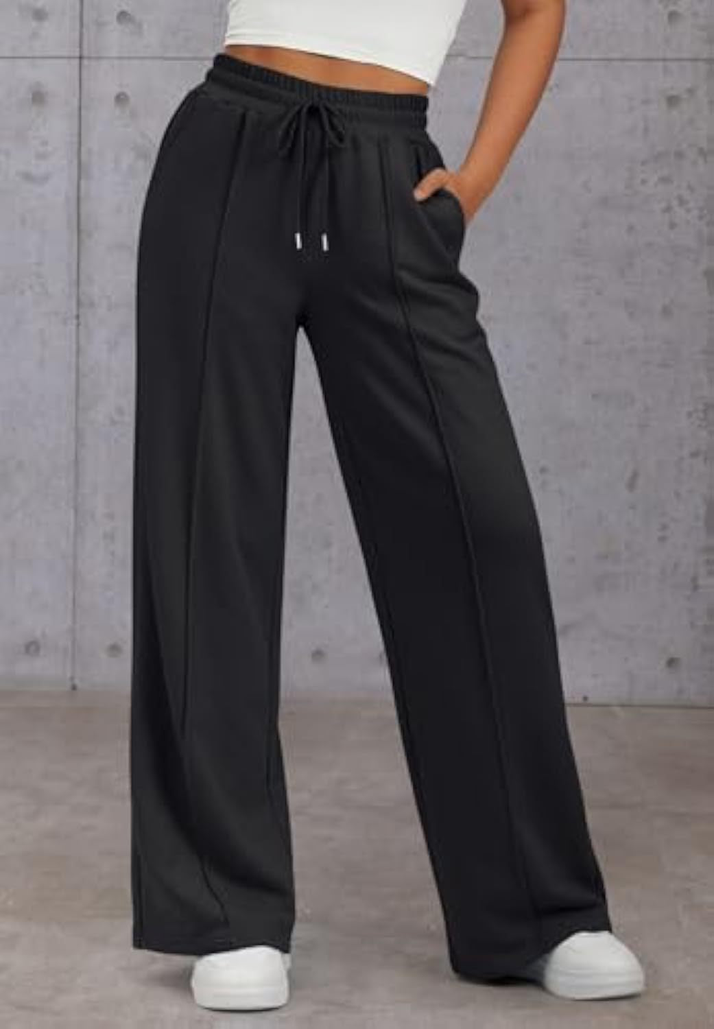 Women's Wide Leg Sweatpants High Waist Drawstring Pockets Pleated Relaxed