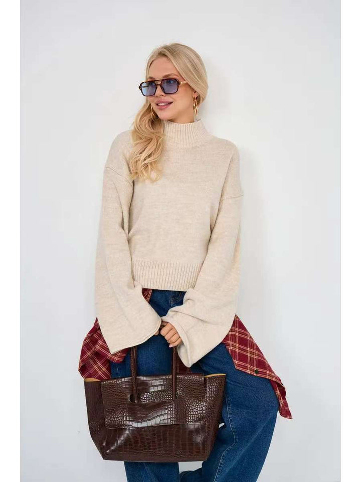 Women's Elegant Oversized Sweater with Loose Fit and Stand Collar Drune