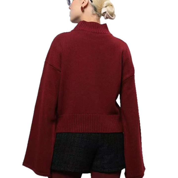 Women's Elegant Oversized Sweater with Loose Fit and Stand Collar Drune