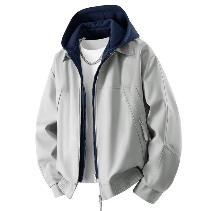 Men's Layered Bomber Jacket Hooded Inner Two-Way Zip Ribbed Casual Winter