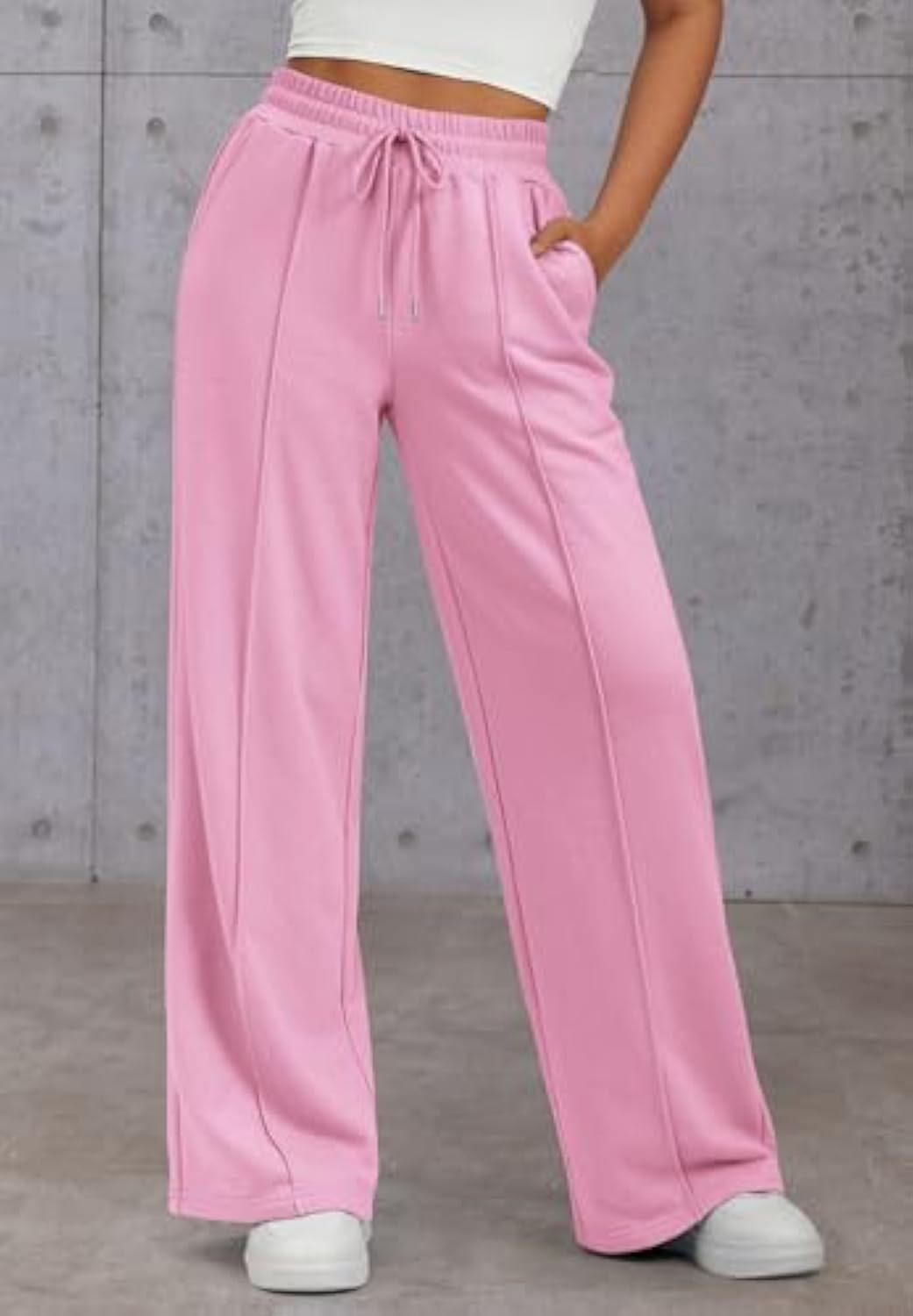 Women's Wide Leg Sweatpants High Waist Drawstring Pockets Pleated Relaxed