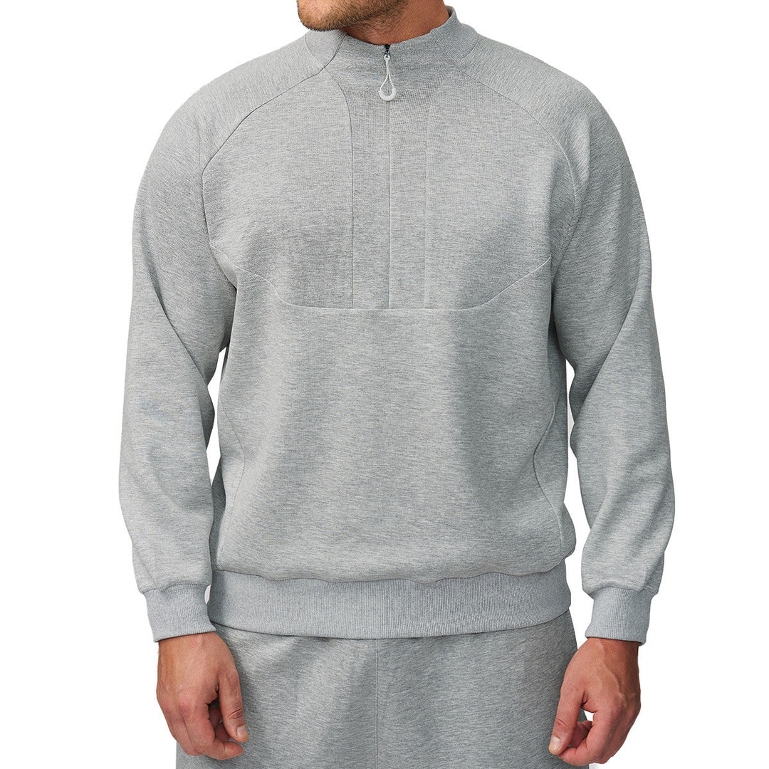Men's Sporty Quarter-Zip Pullover Sweatshirt Stand Collar Panel Athletic