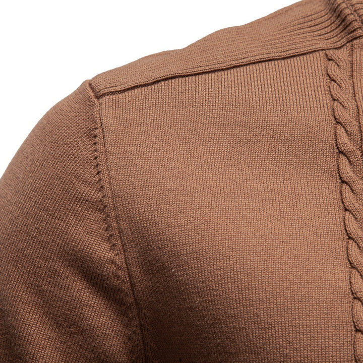 Men's Half-Zip Knit Sweater Vertical Cable Stand Collar Relaxed