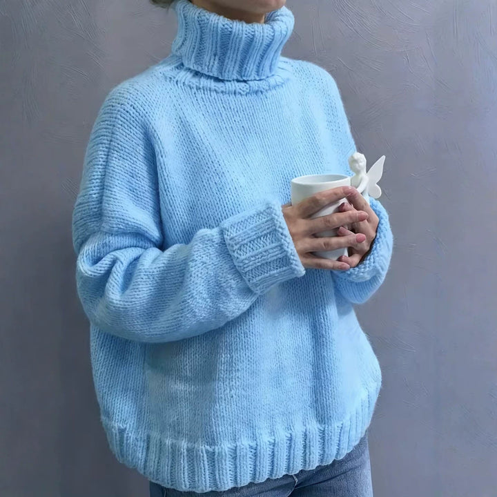 Women's Oversized Turtleneck Sweater Chunky Knit Ribbed-Cuff Drop-Shoulder