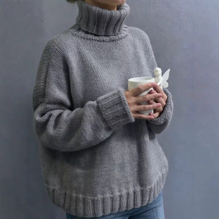 Women's Oversized Turtleneck Sweater Chunky Knit Ribbed-Cuff Drop-Shoulder