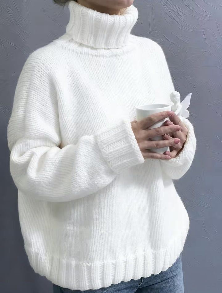 Women's Oversized Turtleneck Sweater Chunky Knit Ribbed-Cuff Drop-Shoulder