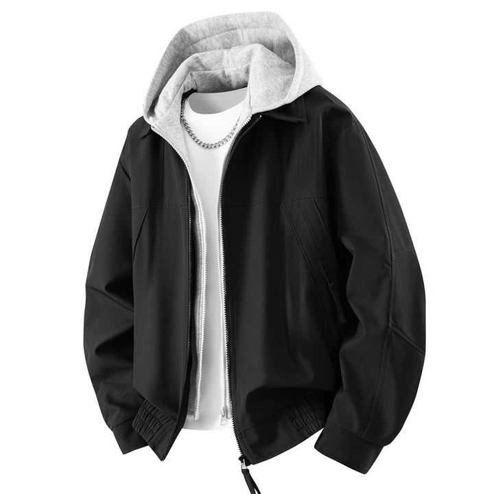 Men's Layered Bomber Jacket Hooded Inner Two-Way Zip Ribbed Casual Winter