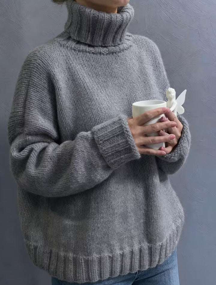 Women's Oversized Turtleneck Sweater Chunky Knit Ribbed-Cuff Drop-Shoulder