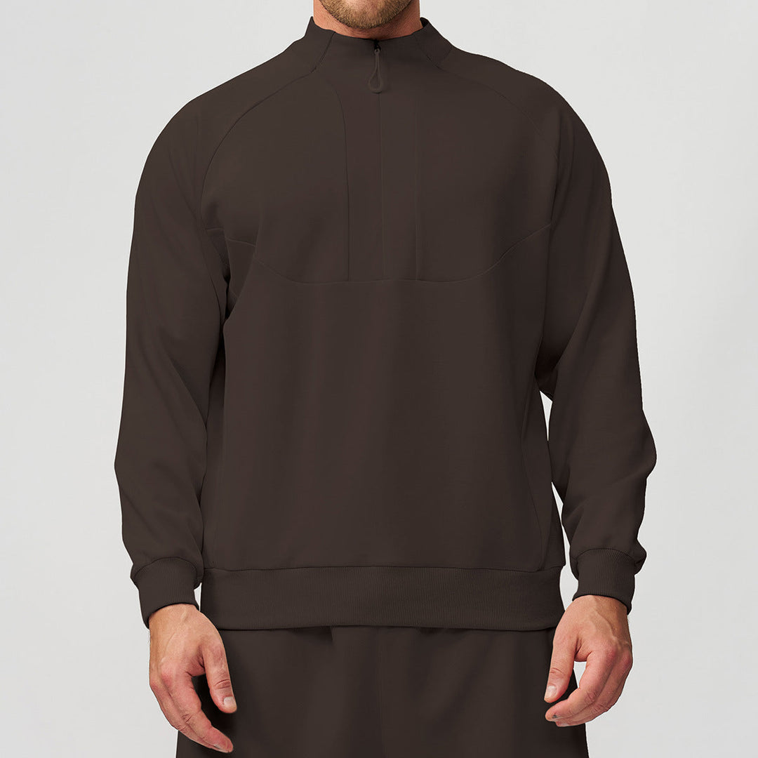 Men's Sporty Quarter-Zip Pullover Sweatshirt Stand Collar Panel Athletic