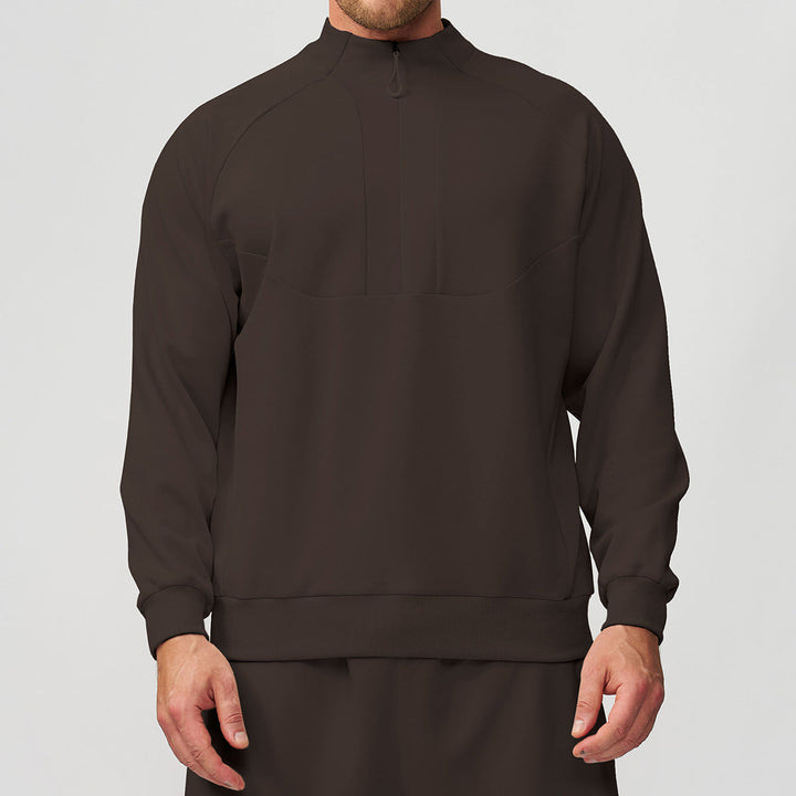 Men's Sporty Quarter-Zip Pullover Sweatshirt Stand Collar Panel Athletic