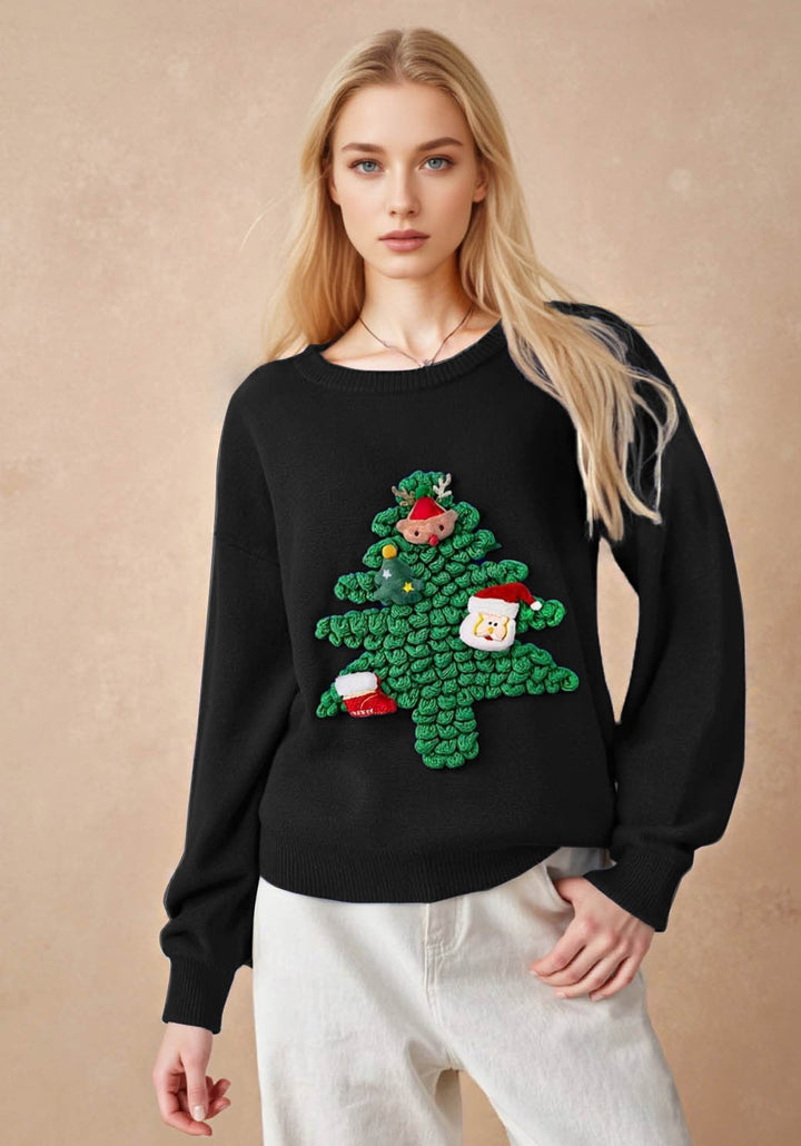 Women's Tacky Christmas Sweater 3D Tree Novelty Festive Crewneck Holiday
