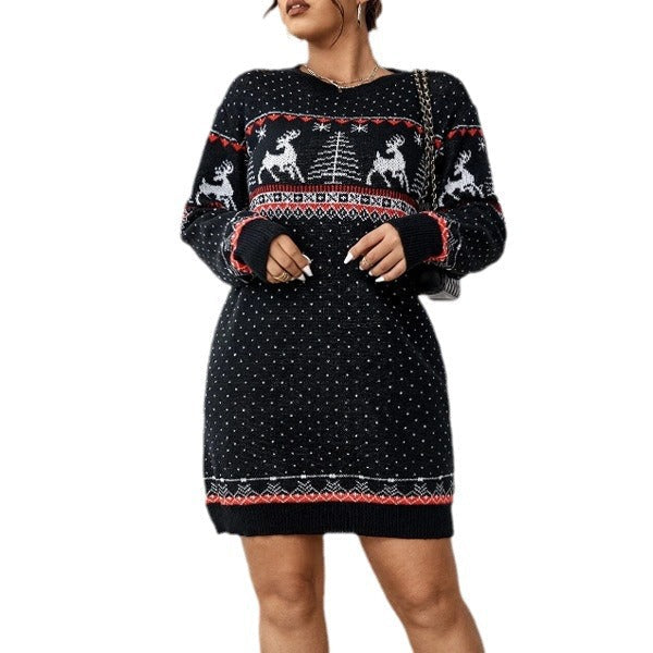 Women's Festive Christmas Sweater Dress Fair Isle Reindeer Holiday