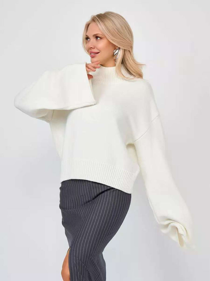 Women's Elegant Oversized Sweater with Loose Fit and Stand Collar Drune