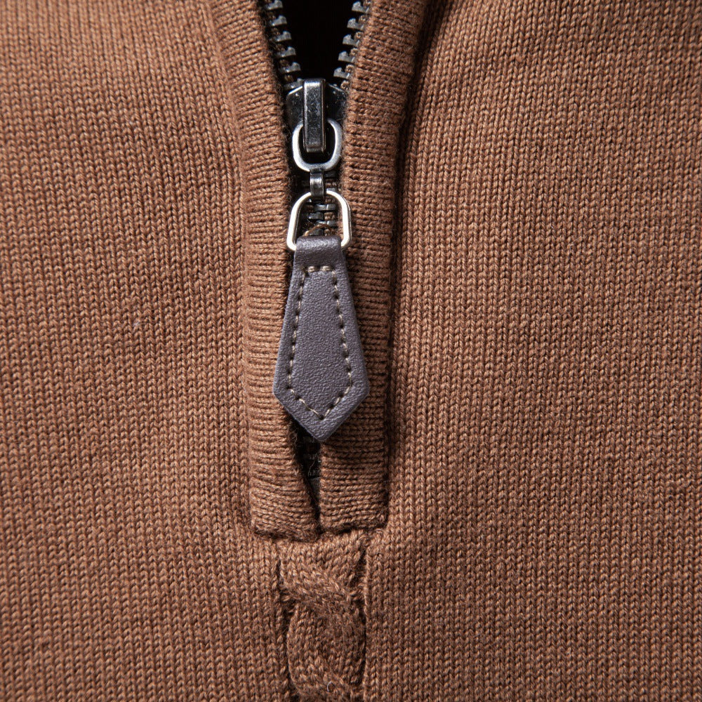 Men's Half-Zip Knit Sweater Vertical Cable Stand Collar Relaxed