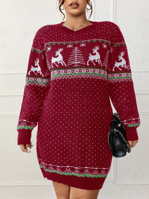 Women's Festive Christmas Sweater Dress Fair Isle Reindeer Holiday
