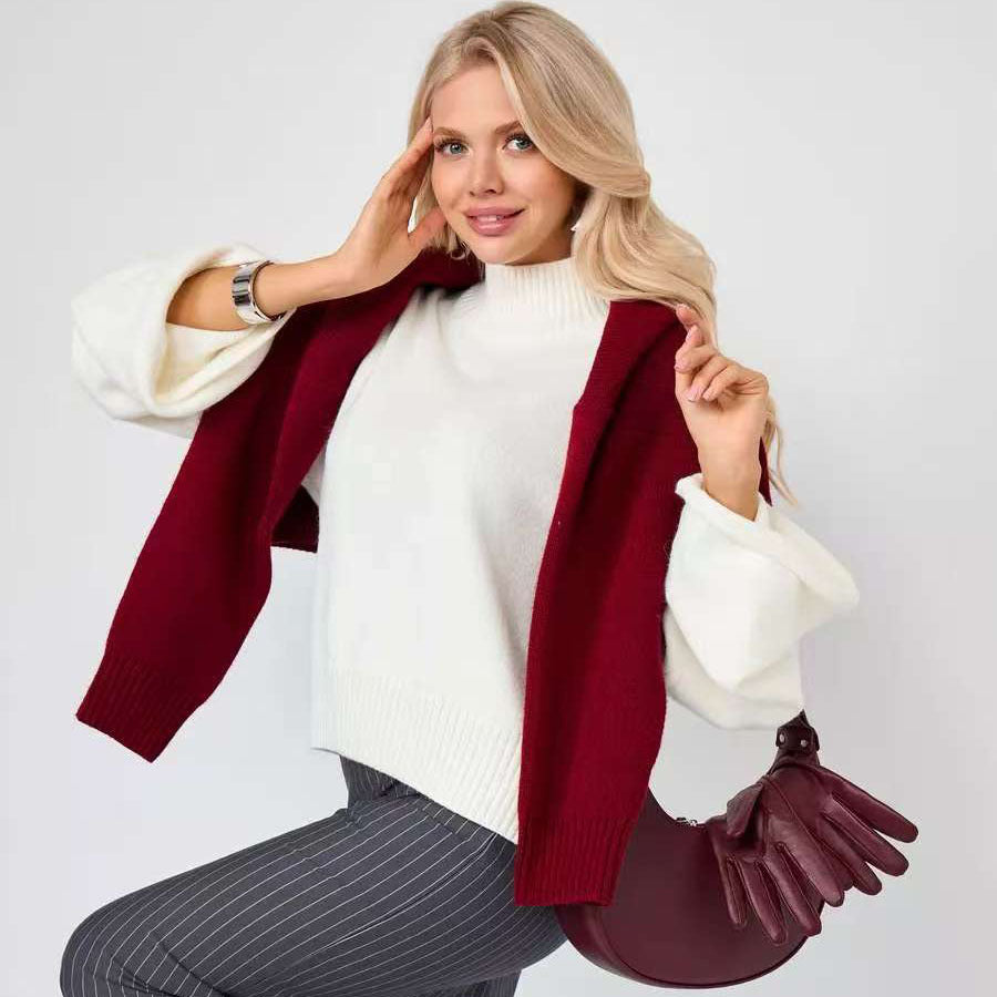 Women's Elegant Oversized Sweater with Loose Fit and Stand Collar Drune
