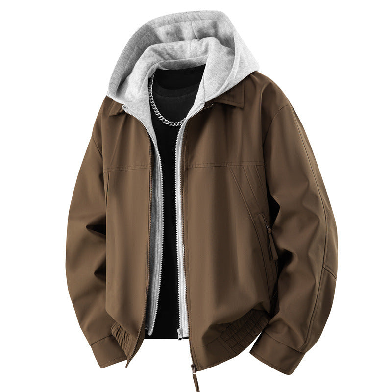 Men's Layered Bomber Jacket Hooded Inner Two-Way Zip Ribbed Casual Winter