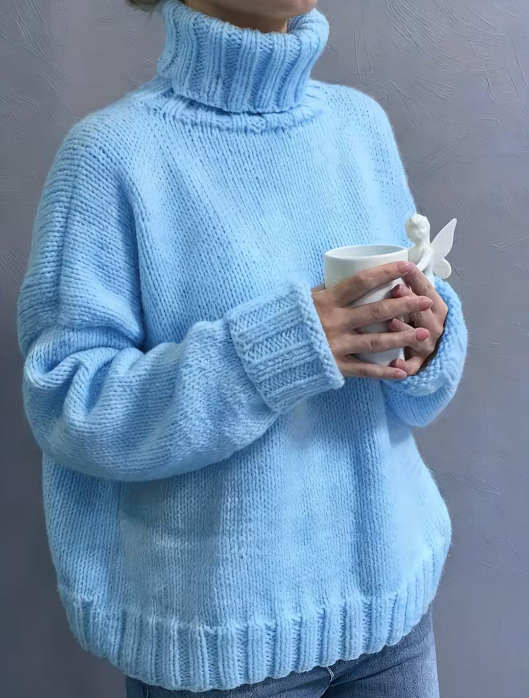 Women's Oversized Turtleneck Sweater Chunky Knit Ribbed-Cuff Drop-Shoulder