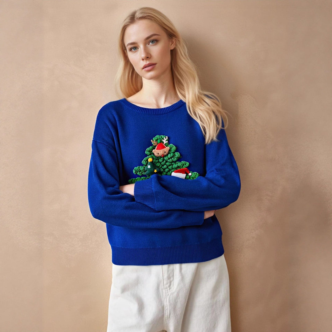 Women's Tacky Christmas Sweater 3D Tree Novelty Festive Crewneck Holiday