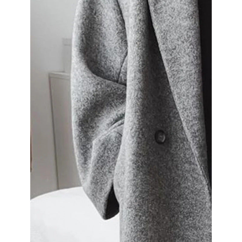 Women's Oversized Double-Breasted Wool-Blend Coat Notch Lapel Longline Winter