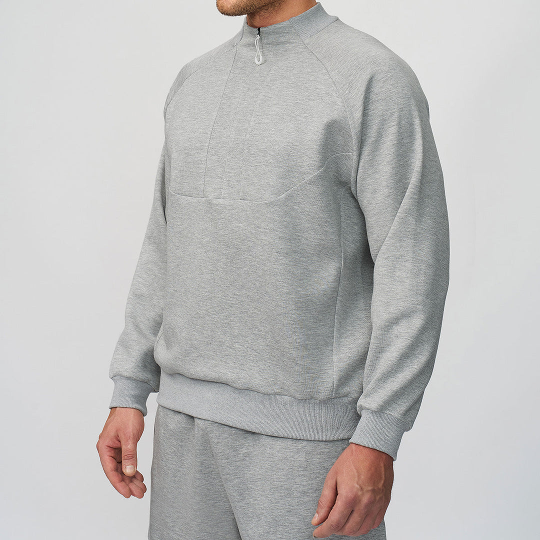 Men's Sporty Quarter-Zip Pullover Sweatshirt Stand Collar Panel Athletic