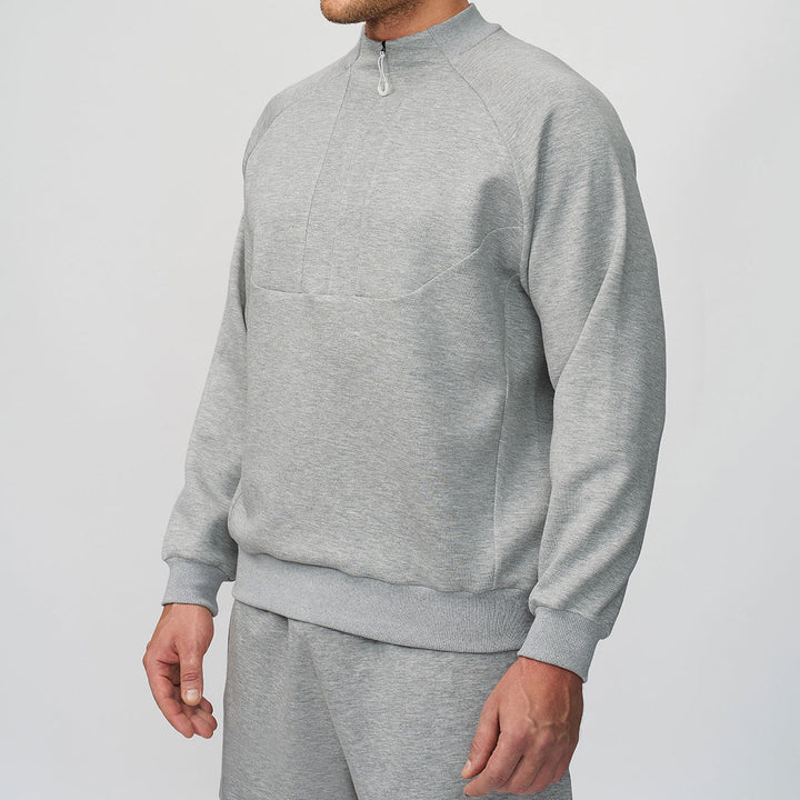 Men's Sporty Quarter-Zip Pullover Sweatshirt Stand Collar Panel Athletic