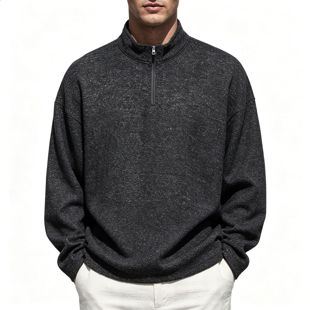 Men's Half-Zip Sweatshirt Stand Collar Mélange Textured Drop-Shoulder Relaxed