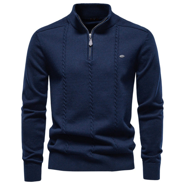Men's Half-Zip Knit Sweater Vertical Cable Stand Collar Relaxed