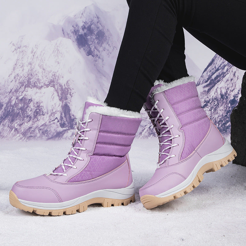 Women's Snow Boots Plush-Lined Lace-Up Non-Slip Profile-Sole Warm