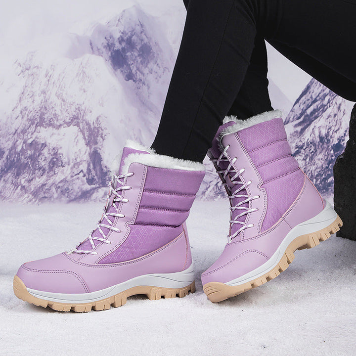 Women's Snow Boots Plush-Lined Lace-Up Non-Slip Profile-Sole Warm