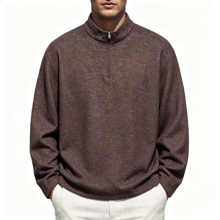Men's Half-Zip Sweatshirt Stand Collar Mélange Textured Drop-Shoulder Relaxed