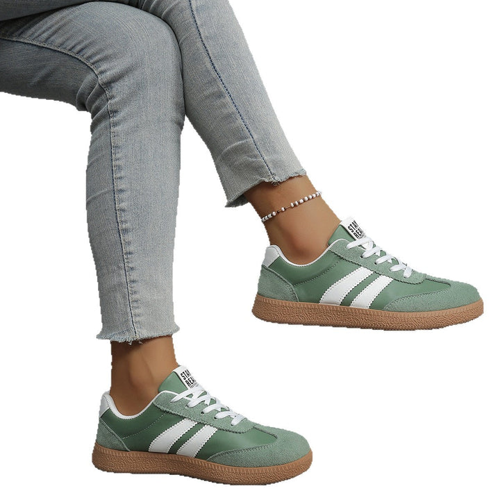 Women's Retro Lace-Up Sneakers Suede Panel Gum Sole Cushioned Casual Walking