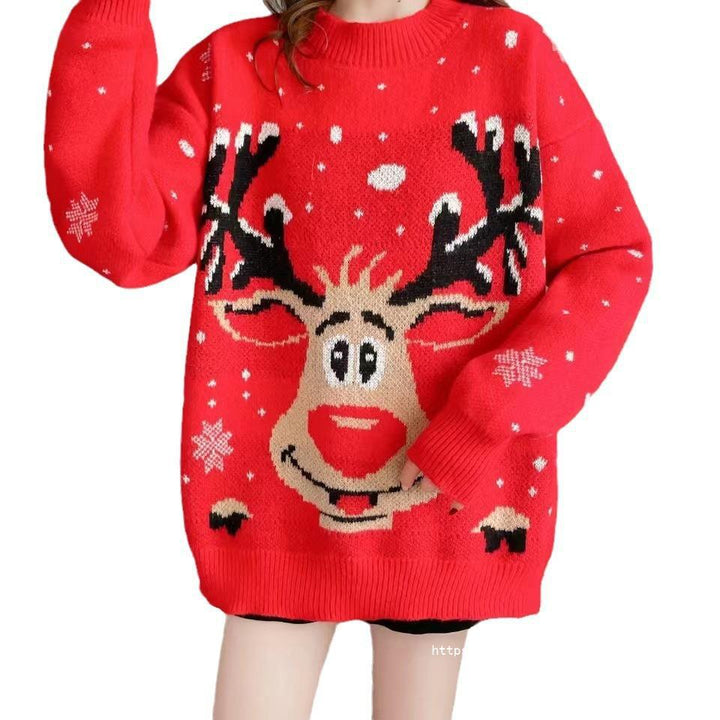 Women's Tacky Christmas Sweater Reindeer Graphic Festive Holiday Red
